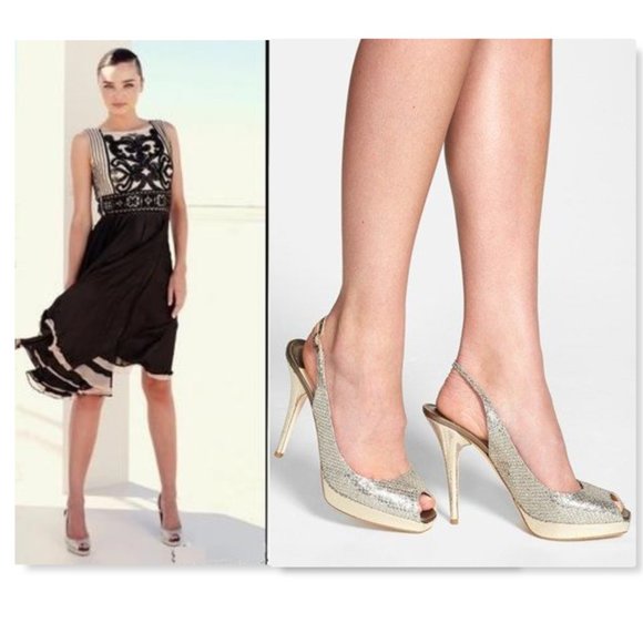 JIMMY CHOO CLUE Champagne Glitter Sling Pumps 37.5